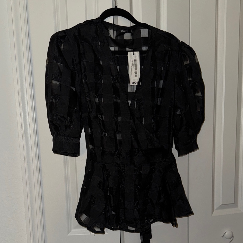 Boohoo Sheer Black Checkered Top